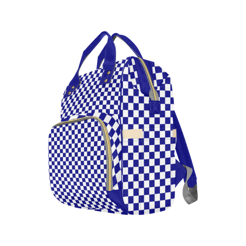 Navy and White Checkerboard Multi-Function Diaper Backpack/Diaper Bag (Model 1688)