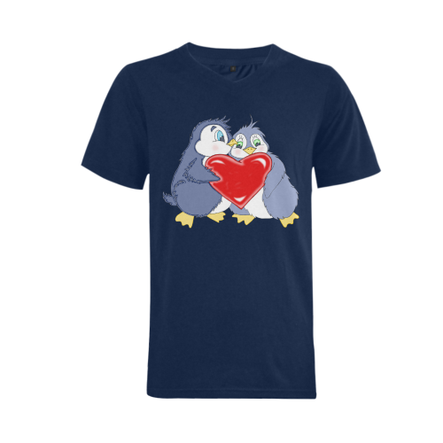 Penguin Love Blue Men's V-Neck T-shirt (USA Size) (Model T10)
