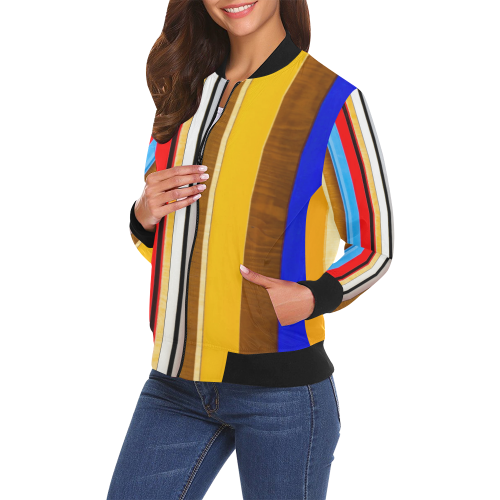 Colorful abstract pattern stripe art All Over Print Bomber Jacket for Women (Model H19)