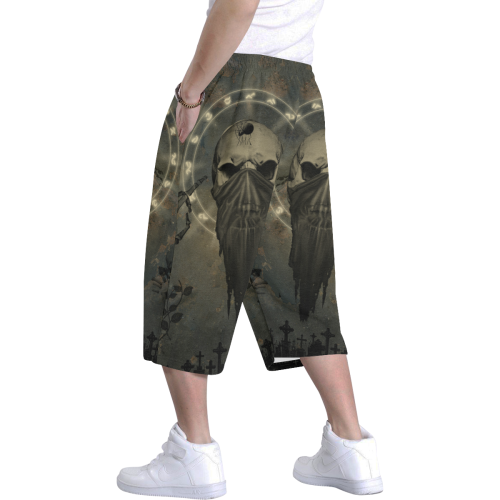 The creepy skull with spider Men's All Over Print Baggy Shorts (Model L37)