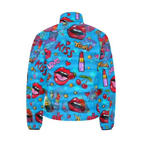 Pop Art Kiss by Nico Bielow Men's Stand Collar Padded Jacket (Model H41)
