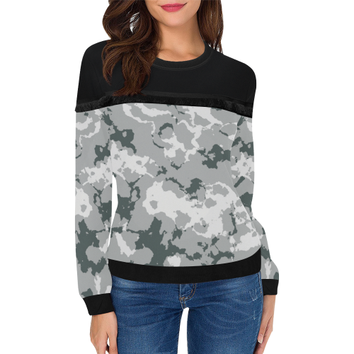white winter Camouflage Women's Fringe Detail Sweatshirt (Model H28)