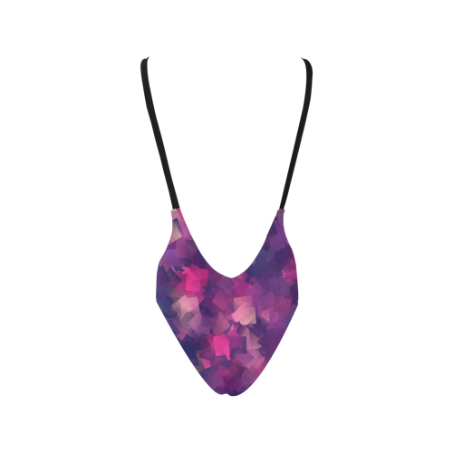 purple pink magenta cubism #modern Sexy Low Back One-Piece Swimsuit (Model S09)