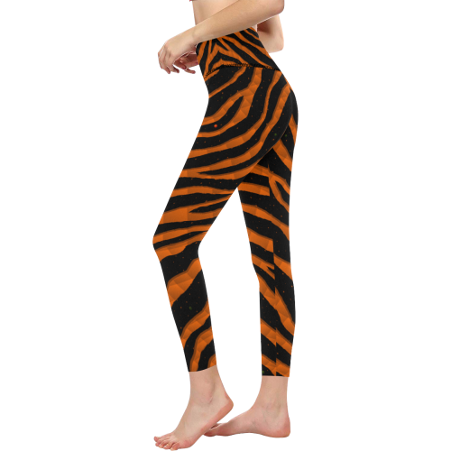 Ripped SpaceTime Stripes - Orange Women's All Over Print High-Waisted Leggings (Model L36)