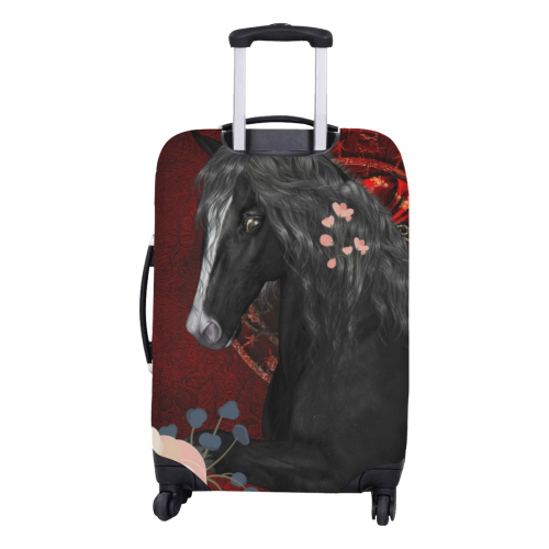 Black horse with flowers Luggage Cover/Medium 22"-25"