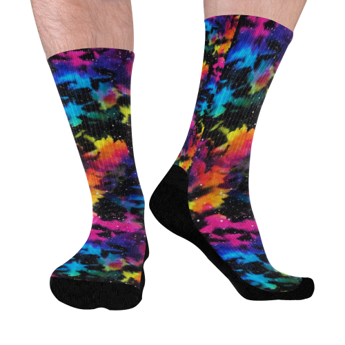 Tie Dye Rainbow Galaxy Mid-Calf Socks (Black Sole)