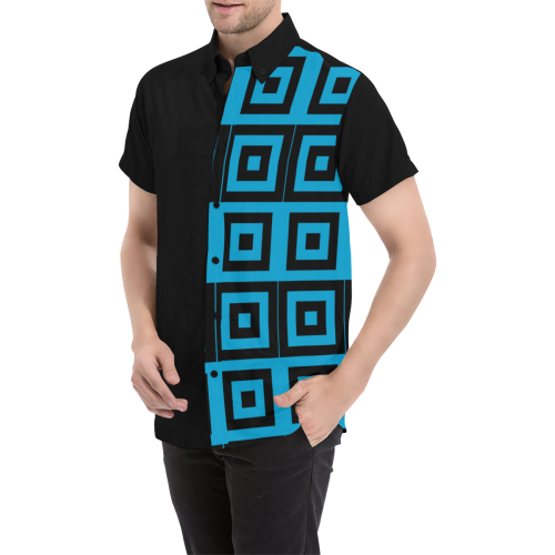 Blue-Black Pattern Men's All Over Print Short Sleeve Shirt/Large Size (Model T53)