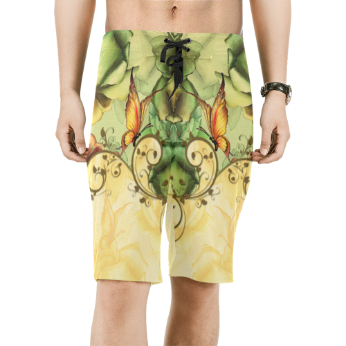 Colorful flowers with butterflies Men's All Over Print Board Shorts (Model L16)