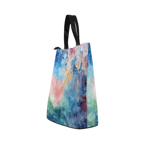 Heart and Flowers - Pink and Blue Nylon Lunch Tote Bag (Model 1670)
