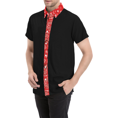 Bandana Squares Pattern on Black Men's All Over Print Short Sleeve Shirt/Large Size (Model T53)