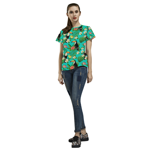 Tropical Summer Toucan Pattern All Over Print T-shirt for Women/Large Size (USA Size) (Model T40)