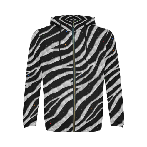 Ripped SpaceTime Stripes - White All Over Print Full Zip Hoodie for Men/Large Size (Model H14)