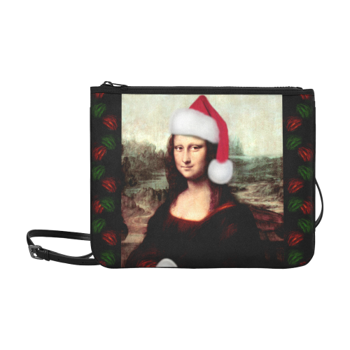 Christmas Mona Lisa with Santa Hat Slim Clutch Bag (Model 1668)