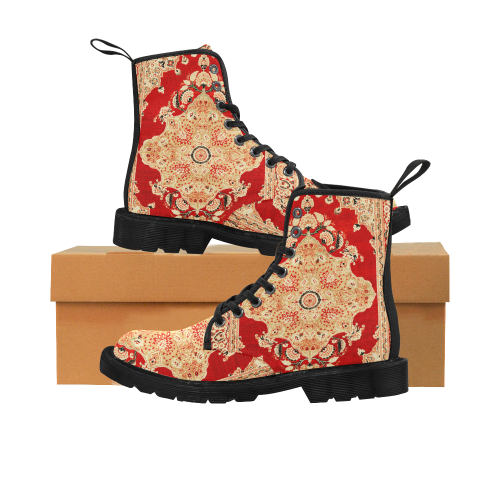 Persian Carpet Hadji Jallili Tabriz Red Gold Martin Boots for Women (Black) (Model 1203H)