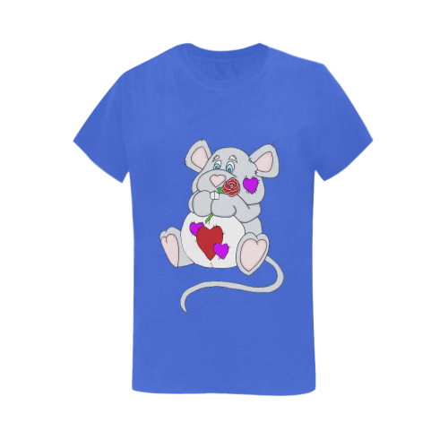 Valentine Mouse Blue Women's T-Shirt in USA Size (Two Sides Printing)