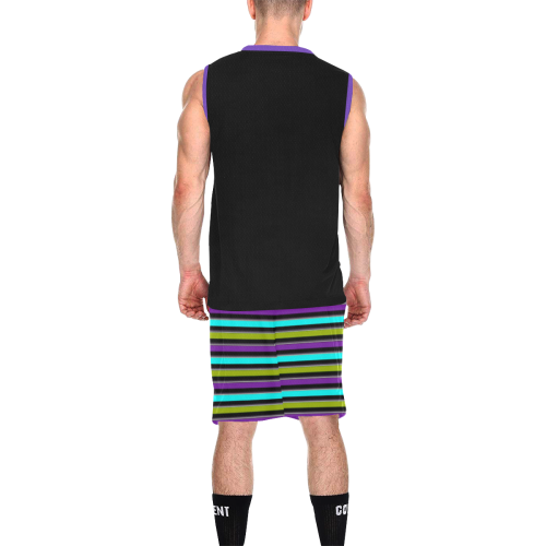 retro stripe shorts with black top All Over Print Basketball Uniform
