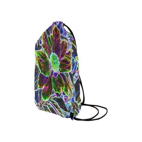 Abstract Garden Peony in Black and Blue Small Drawstring Bag Model 1604 (Twin Sides) 11"(W) * 17.7"(H)