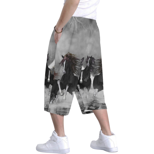 Awesome running black horses Men's All Over Print Baggy Shorts (Model L37)