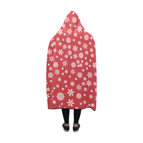 Christmas  White Snowflakes on Red Hooded Blanket 60''x50''