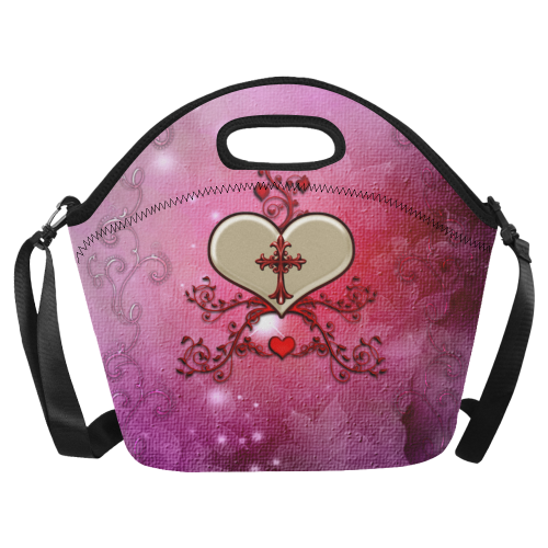 Wonderful heart with cross Neoprene Lunch Bag/Large (Model 1669)
