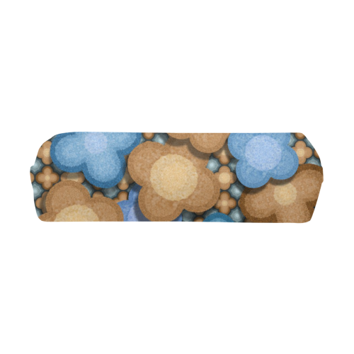 Brown and Blue Floral Pencil Pouch/Small (Model 1681)