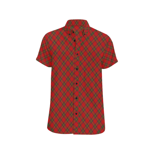 Red Tartan Plaid Pattern Men's All Over Print Short Sleeve Shirt (Model T53)