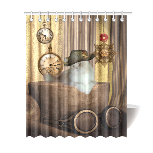 Funny steampunk cat Shower Curtain 69"x84"