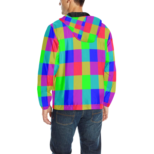 rainbow checks All Over Print Quilted Windbreaker for Men (Model H35)