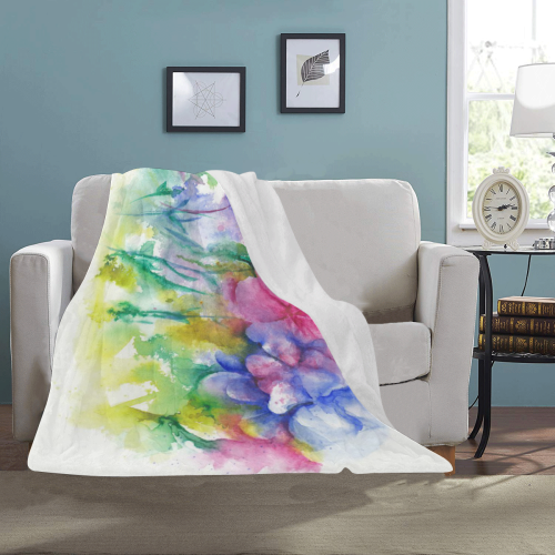 Tropical Flowers, Bold Floral Watercolor Ultra-Soft Micro Fleece Blanket 40"x50"