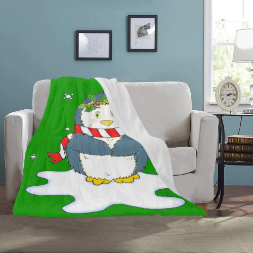 Adorable Christmas Penguin Green Ultra-Soft Micro Fleece Blanket 40"x50"