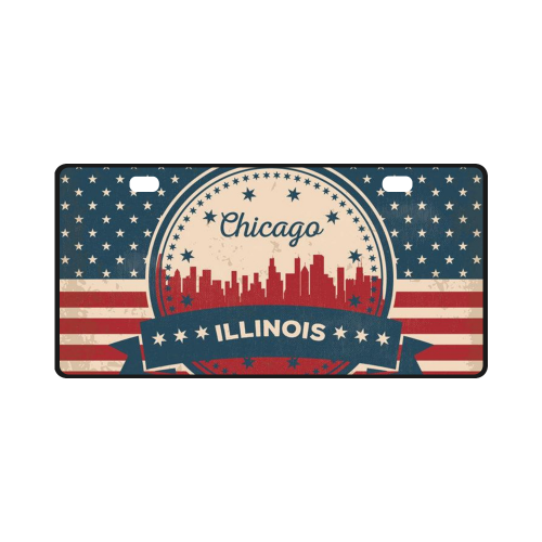 Retro Chicago Illinois City Skyline License Plate