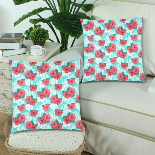 Tropical Gumamela Custom Zippered Pillow Cases 18"x 18" (Twin Sides) (Set of 2)