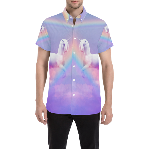 Unicorn and Rainbow Men's All Over Print Short Sleeve Shirt (Model T53)