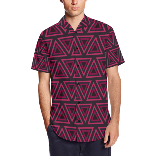 Tribal Ethnic Triangles Men's Short Sleeve Shirt with Lapel Collar (Model T54)