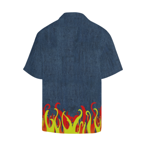 Fire and Flames With Denim-Look Hawaiian Shirt (Model T58)