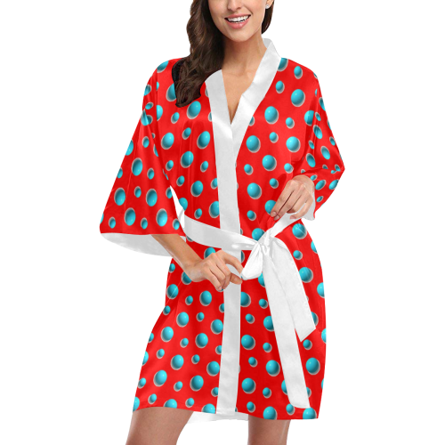 Terrific Turquoise Polka Dots on Red Kimono Robe