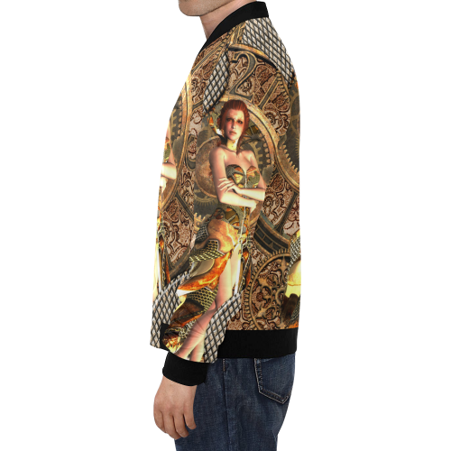 Steampunk lady with gears and clocks All Over Print Bomber Jacket for Men/Large Size (Model H19)