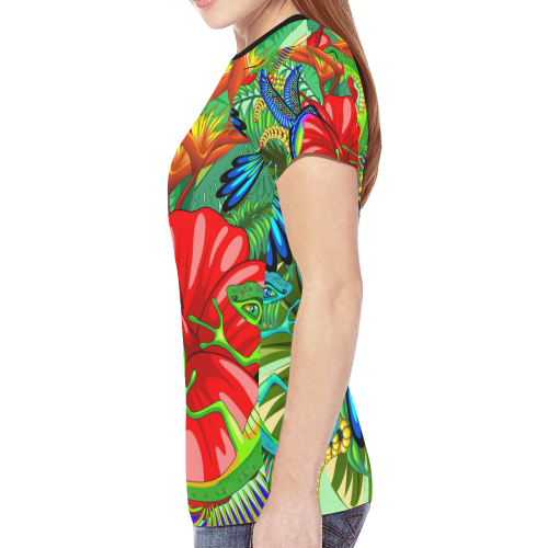 The Lizard, The Hummingbird and The Hibiscus New All Over Print T-shirt for Women (Model T45)