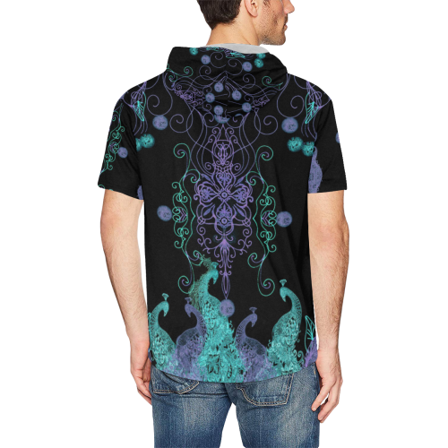 peacocqs parade 6 All Over Print Short Sleeve Hoodie for Men (Model H32)