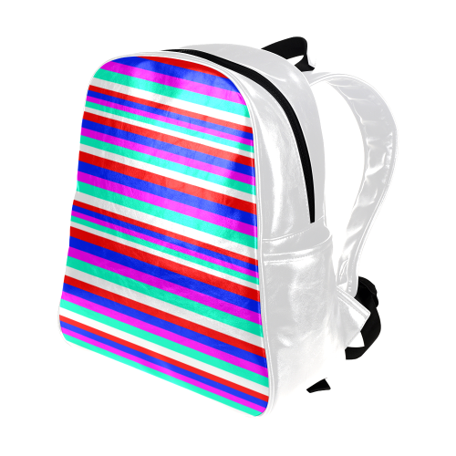 Colored Stripes - Fire Red Royal Blue Pink Mint Wh Multi-Pockets Backpack (Model 1636)