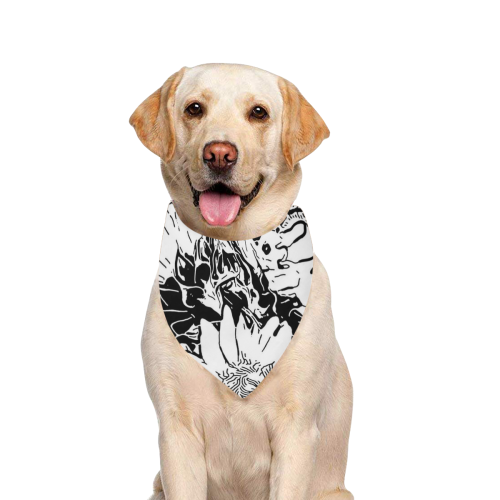 Inky Black and White Floral 1 by JamColors Pet Dog Bandana/Large Size