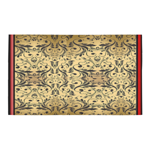 Fancy black swirls on gold background red trim azalea doormat 30 x 18 Azalea Doormat 30" x 18" (Sponge Material)