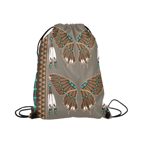 Butterfly wings Brown Large Drawstring Bag Model 1604 (Twin Sides)  16.5"(W) * 19.3"(H)