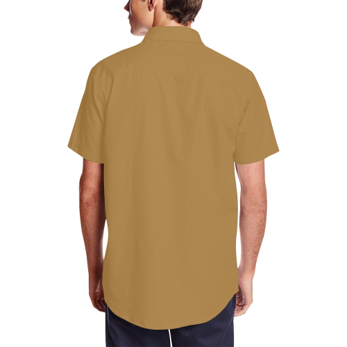 Black and Tan Retro Golden Starburst Men's Short Sleeve Shirt with Lapel Collar (Model T54)