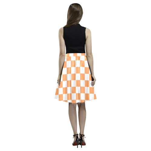Orange and White Checkerboard Melete Pleated Midi Skirt (Model D15)