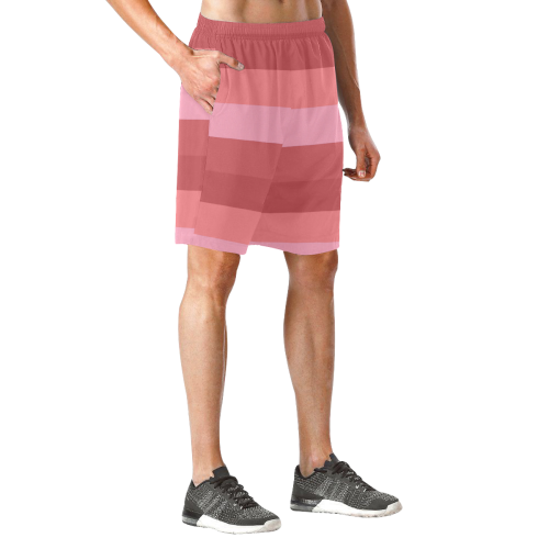 Shades Of Coral Stripes Men's All Over Print Elastic Beach Shorts (Model L20)