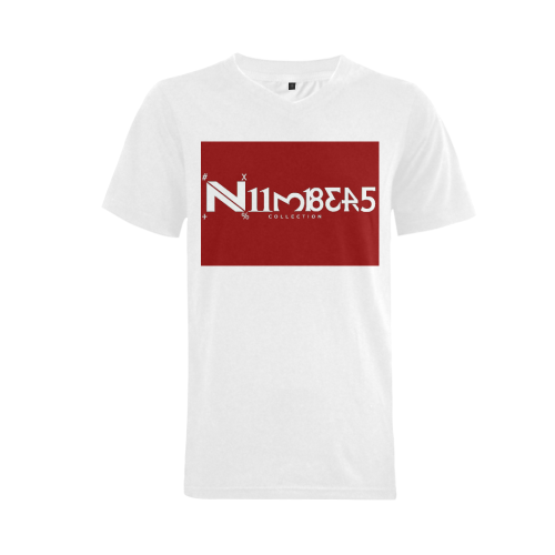 NUMBERS Collection White/Blood Red Men's V-Neck T-shirt (USA Size) (Model T10)