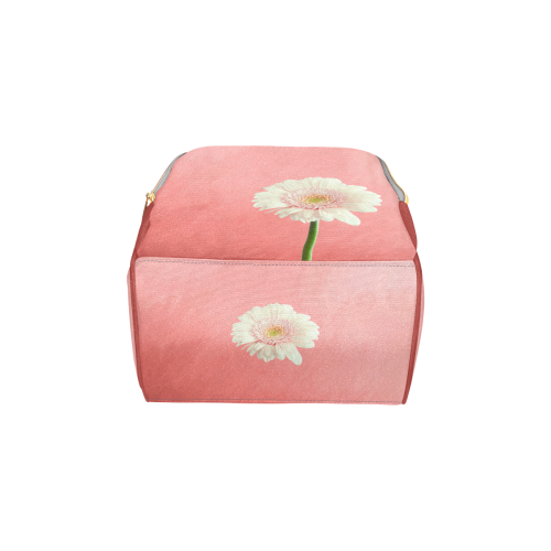 Gerbera Daisy - White Flower on Coral Pink Multi-Function Diaper Backpack/Diaper Bag (Model 1688)
