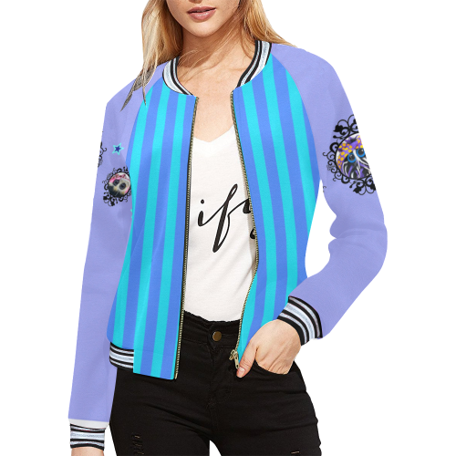 Stripes_Back_Bold All Over Print Bomber Jacket for Women (Model H21)