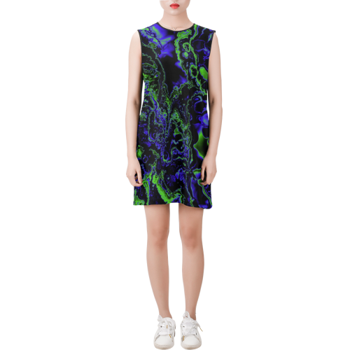power fractal C by JamColors Sleeveless Round Neck Shift Dress (Model D51)
